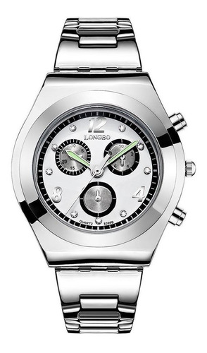Relógio de pulso Longbo 8399 com corria de aço cor prateado - fondo branco