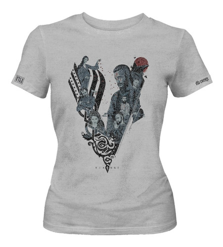 Camiseta Vikings Logo V Personajes Ragnar Serie Mujer Ikgd