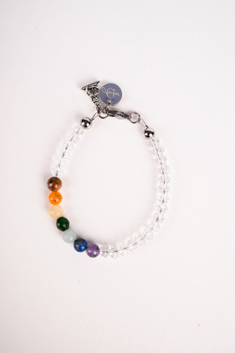 Pulsera Mujer Piedras Naturales Cuarzos 7 Chakras Color Blanco Diámetro 17 Cm Largo 17 Cm