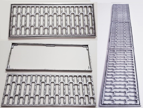 Ralo Linear 20x100cm Em Aluminio Fundido, Grelha Com Suporte