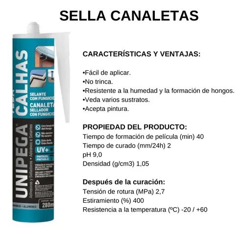 Sellador Y Pegado Canaletas Aluminio Pintable 280ml Unipega
