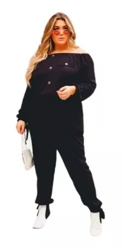 Macacão Plus Size Jogger Preto - Somos GG Moda Feminina Roupas Plus Size