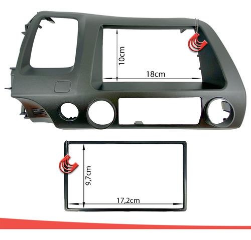 Imagem 7 de 9 de Moldura De Painel 2 Din Multimidia Dvd Mp5 Honda New Civic 2006 2007 2008 2009 2010 2011 Graf