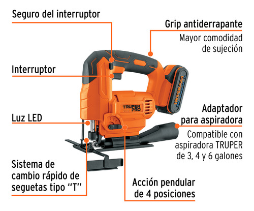 Sierra Caladora Inalambrica 20 V C/accesorios Truper 102859