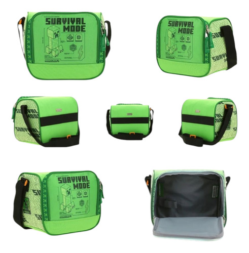 Mochila Minecraft Trecher Grande Chenson Más Lonchera 2pz Verde Claro Liso