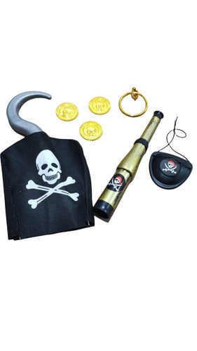 Disfraz Pirata Garfio Parche Kit 5 Pz Niño Mayoreo Batucada Color Negro