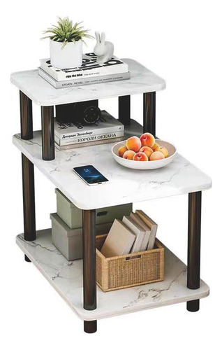 Mesa Auxiliar Madera Con 3 Estantes Mesa Lateral Multiusos