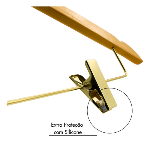 5 Cabide De Madeira Marfim Com Presilha Hk-t11 Dourado Luxo
