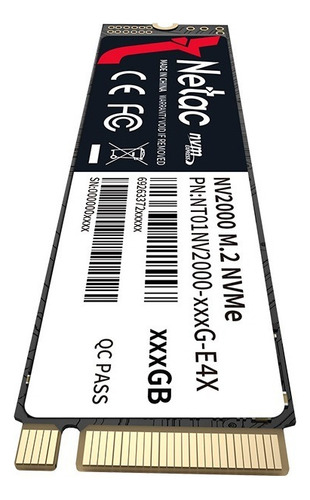 Ssd Netac Nv2000 1tb Nvme M.2 2280 Leitura 2500mbs Gravação 2100mbs - Nt01nv2000-1t0-e4x Cor Preto