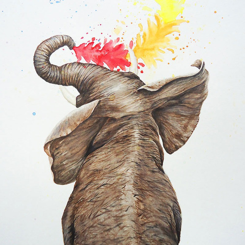 Imagem 1 de 3 de Pintura Em Aquarela Bebê Elefante Feliz