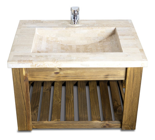 Imagen 7 de 9 de Vanitory Colgante 60cm Madera Bacha Travertino Griferia