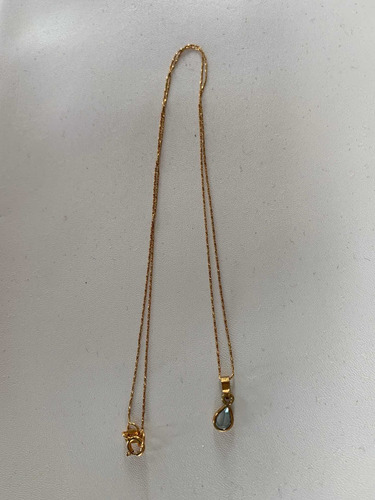 Corrente Em Ouro Com Pingente Água Marinha
