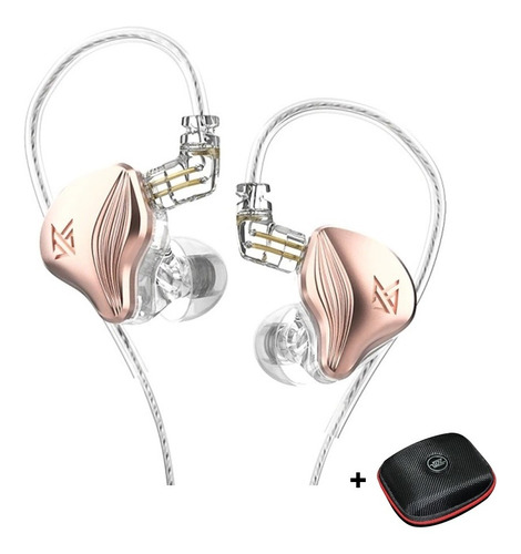 Auriculares sin micrófono Kz Zex, oro rosa y funda de color rosa