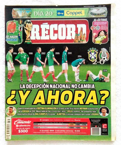 Periódicos Del Mundial De Fútbol Rusia 2018 ** Récord ** (Usado)
