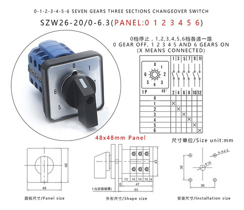 Selector 7 Posiciones 0-6 20amp Uso Industria 12 Terminales