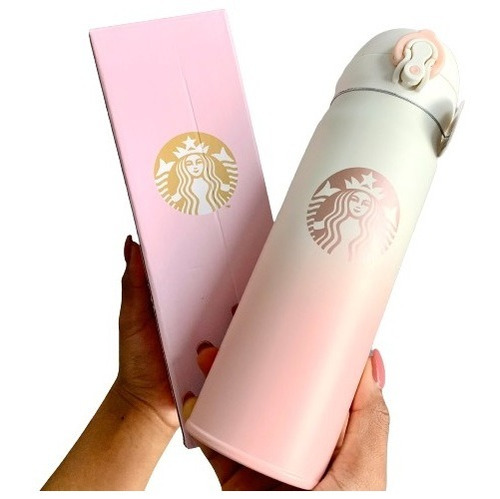 Termo Starbucks Rosa Blanco Acero Inoxidable Venti Relieve