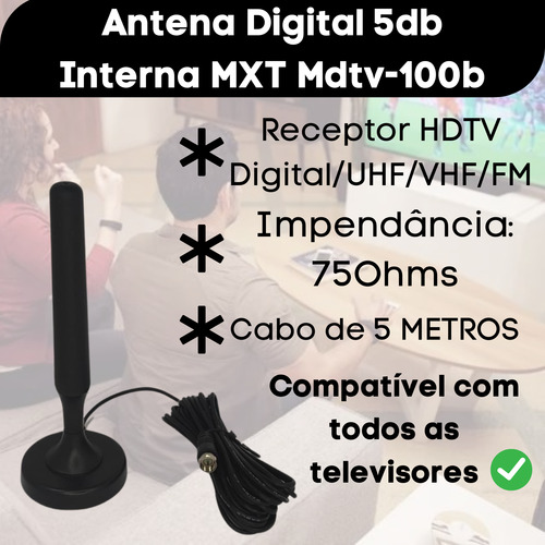 Antena Tv Amplificada 5db Digital Led Lcd + Brinde Controle