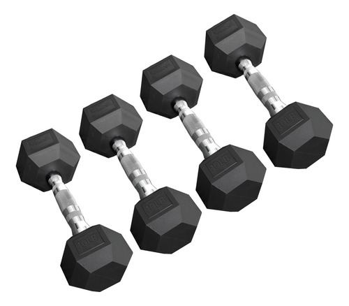 4 Mancuernas Pesas Hexagonales 10lb/4.5kg C/u Pvc Gym Negro