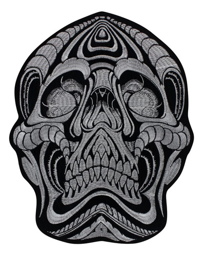 Parche Bordado Calavera Blanco Negro Para Ropa Chaqueta Gran