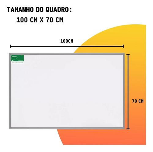 Lousa Quadro Branco Moldura De Aluminio 100x70cm + 3 Canetas