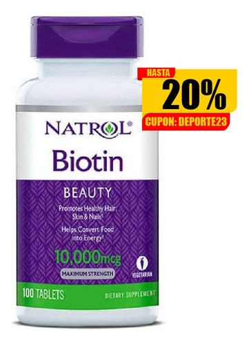 Imagen 3 de 4 de Vitamina Biotin Natrol 10,000 Mcg 100 Capsulas