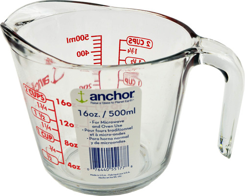 Anchor Hocking 2 Taza (16 Onzas) Vaso Medior Vidrio Letra