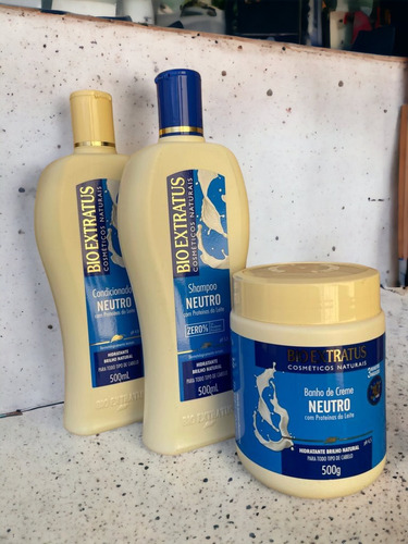 Kit 1 Shamp 1 Condic 1 Banho Creme Brilho Neutro 500ml