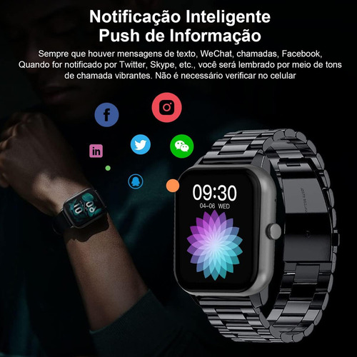 Smartwatch Mertto para homens e mulheres, 1,83 polegadas, Bluetooth, chamadas, notificações de informações, iOS, Android, esportes, saúde, preto, duas alças