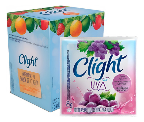 Kit 15 Suco Refresco Em Pó Clight Uva Zero Açucar 8gr Cada
