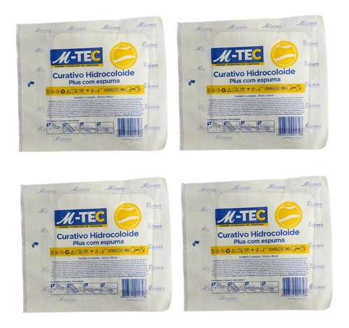 Kit 4 Curativo Hidrocoloide Com Espuma 10cm X 10cm - Missner