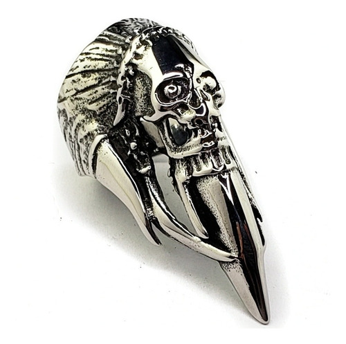 Anillo Jefe Apache Calavera Colmillo Indio Acero Inoxidable