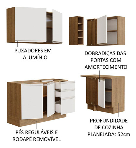 Cocina Integral Completa Modular Esquinera Madesa Glamy 269cm 01 Color Blanco/Marrón