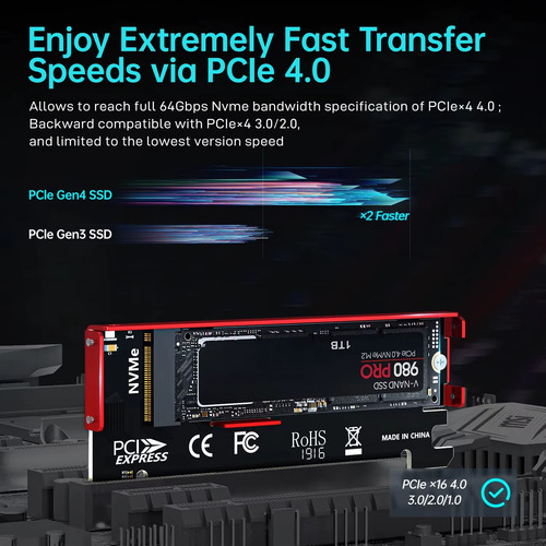 Adaptador M.2 Nvme A Pcie 4.0 X16 Disipador Aluminio