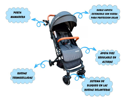 Imagen 3 de 10 de Cochecito Bebe Mega Baby Ata Ultraliviano Facil Plegado Con Manija De Transporte Tipo Maleta