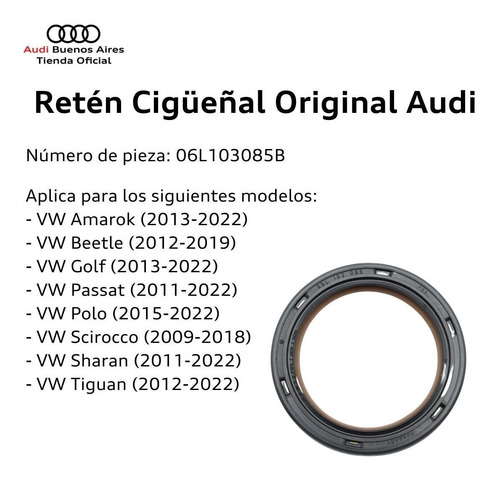 Imagen 4 de 8 de Retén De Cigüeñal Audi Q5 2009 Al 2021