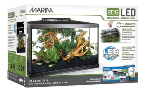 Pecera Acuario Peces Filtro Marina 20g Led Vidrio 75 Litros 