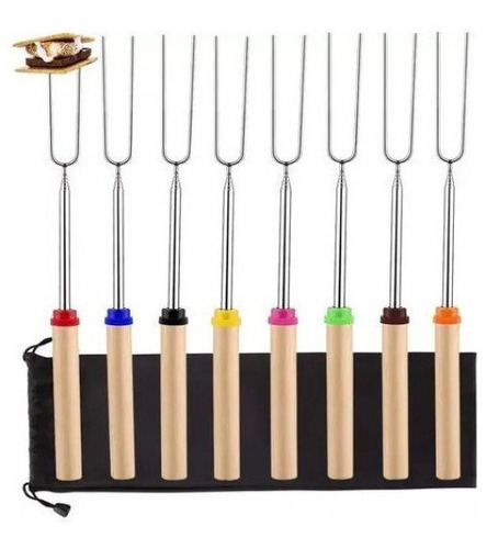 8pcs Espetos S'mores Palitos Extensíveis Para Assar Marshmal