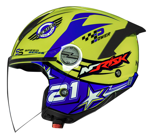 Capacete Feminino Aberto Norisk Neo Galaxy Amarelo Azul Moto