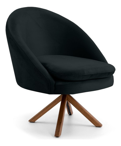 Poltrona Decorativa Base Giromad Madeira Rafa B-300 Veludo P Cor Preto Desenho Do Tecido Liso