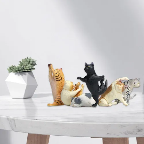 6 Piezas De Dibujos Animados Kawaii Pvc Yoga Figuras De Gato