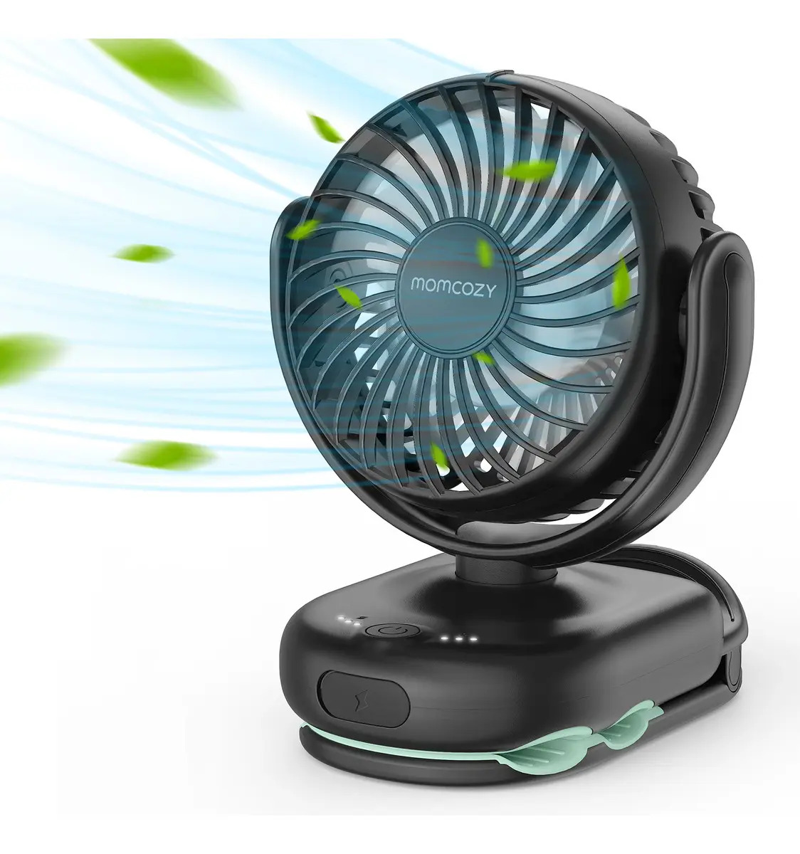 Ventilador portátil Momcozy com clipe, mini ventilador de 4 Ve, cor preta, chassi preto