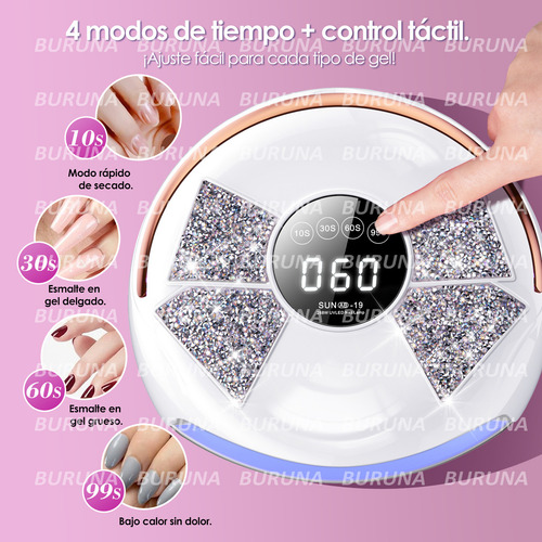 Lampara Para Unas Lampara Led Uv Buruna 288w Lampara Led Uv Lampara Para Uñas Lampara De Uñas Uv Con 4 Ajustes De Temporizador Lámpara De Gel De Curado Portãátil Más Rápido
