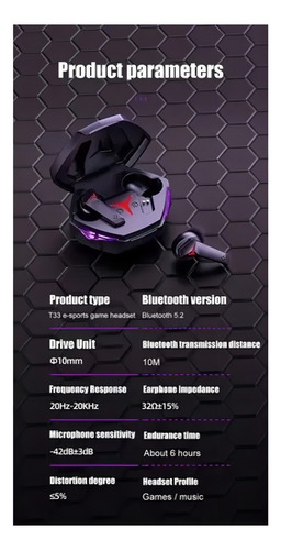 Auriculares Bluetooth inalámbricos binaurales no inductivos en color T33 como se muestra