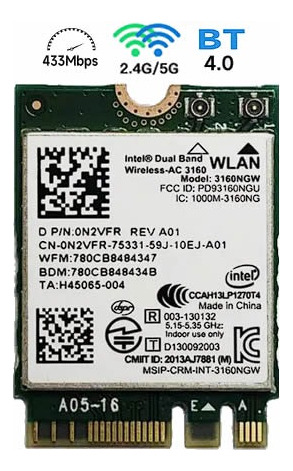 Tarjeta Wifi Bluetooth Wlan N2vfrl Intel Ac 3160 3160 Ngw