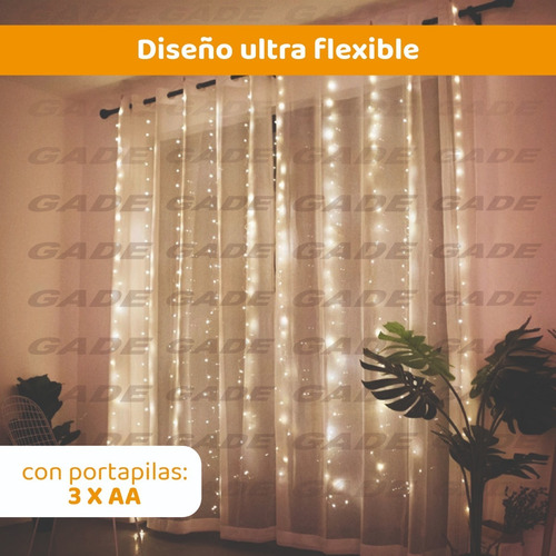 Imagen 4 de 7 de Cortina Guirnalda Luz Led 100 Luces Blancas 10 Metros A Pila