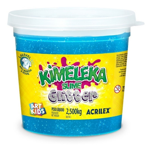 Slime Kimeleca Glitter Balde 2,5 Kg Acrilex Lavavel Azul