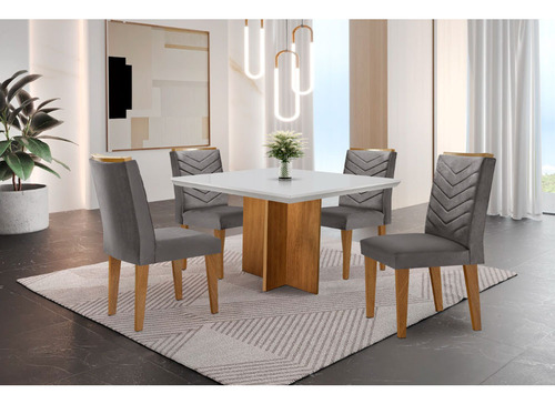 Conjunto Mesa Olímpia 90cm Em Mdf 4 Cadeiras Liz Moderna Cor Vel. Grafite Off White Imbuia Desenho Do Tecido Das Cadeiras Liso