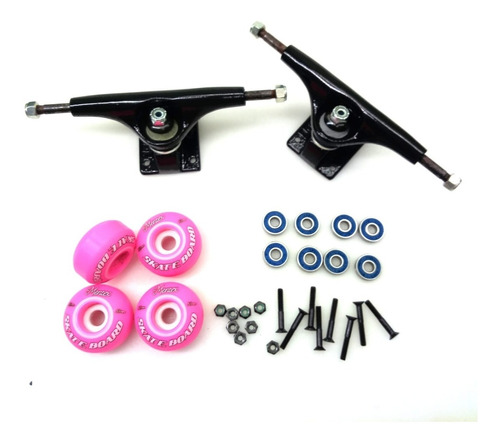 Kit Skate Trucks Rodas Rosas Rolamentos Parafusos