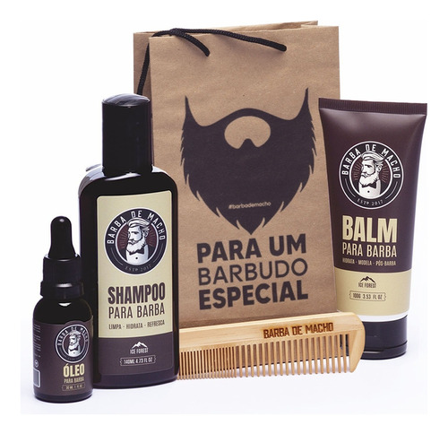  Kit Shampoo Oleo Balm E Pente Madeira - Barba De Macho