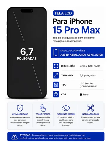 Tela Display Premium Frontal Iphone 15 Pro Max Soft Oled